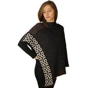 New Handknit Cape Poncho Silk Linen Black Charcoal (Made in Scotland)